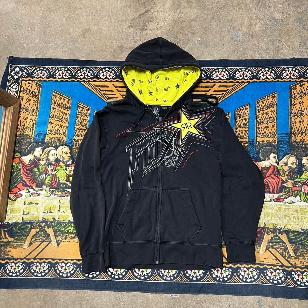 Fox racing rockstar energy zip up hoodie Size medium skater y2k monster energy